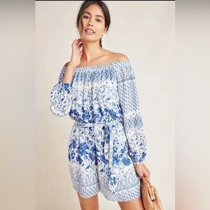 Anthropologie Clemente Off Shoulder Romper, Medium, Floral Patterned Jumpsuit